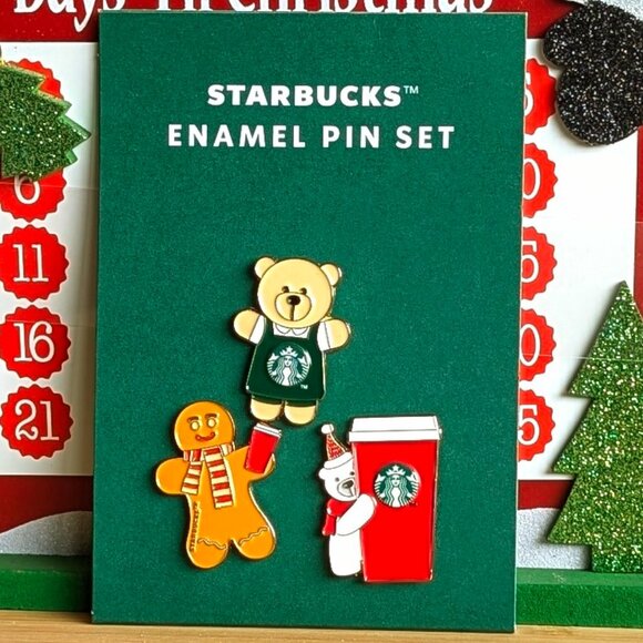 Starbucks Christmas 2025 Limited Edition 3-Piece Enamel Pin Set Holiday NEW - Picture 2 of 3